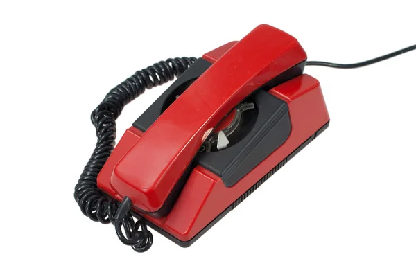 Czerwony telefon retro na białym tle na białym tle — Zdjęcie stockowe