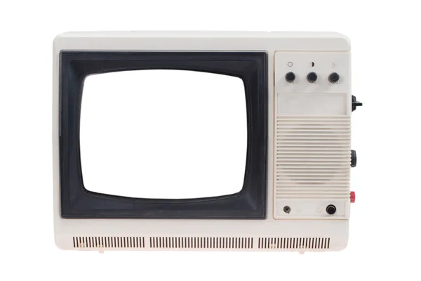 Vintage TV: n med Tom vit skärm isolerad på vit — Stockfoto