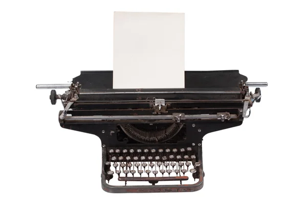 Retro schrijfmachine met met een blanco vel papier geïsoleerd op witte achtergrond — Stockfoto