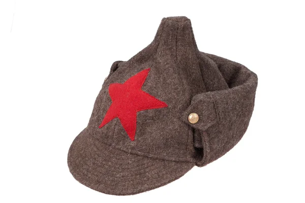 Зимняя шапочка Советской Армии "Буденовка" изолирована на белом фоне — стоковое фото