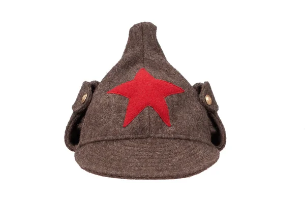 Soviet army winter cap "Budenovka" isolated on white background — Stock Photo, Image