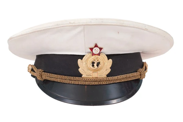 Szovjet haditengerészet tiszti sapkát visel, elszigetelt fehér background — Stock Fotó