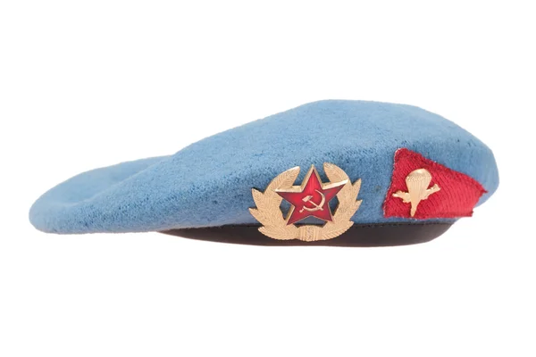ソビエト陸軍空挺部隊白い背景で隔離の青いベレー帽 — ストック写真