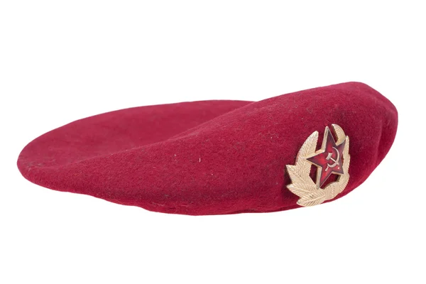 ソビエト陸軍空挺部隊白い背景で隔離赤いベレー帽 — ストック写真