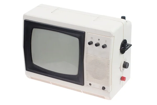 Vintage vit bärbara TV-apparaten isolerade — Stockfoto