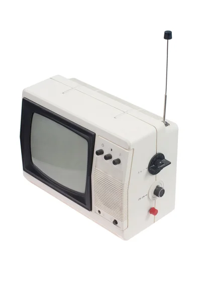 Televisor portátil blanco vintage con antena — Foto de Stock