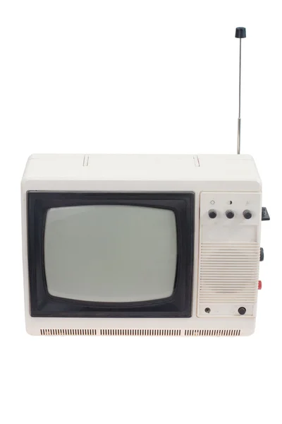 复古白色便携式电视机与天线 — 图库照片