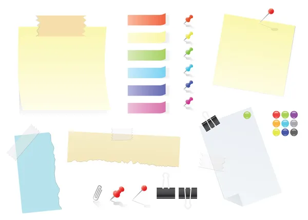 Papier-Notizen und Post-it-Aufkleber Büromaterial-Set — Stockvektor