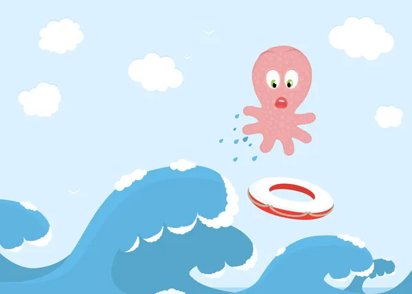 Octopus saltando sobre a onda do oceano — Vetor de Stock