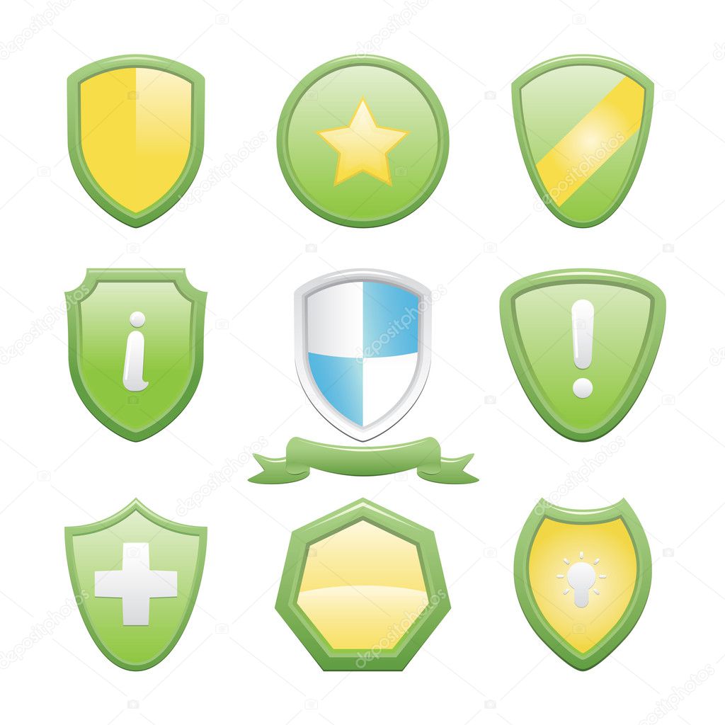 Glossy Shield Icons Set