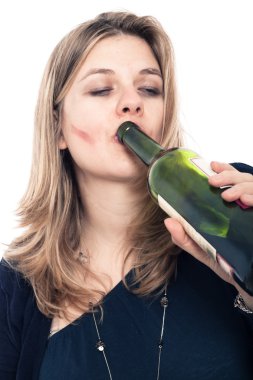 Drunk woman drinking alcohol clipart