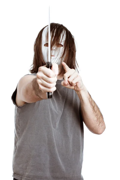 Scary masked man menacing — Stock Photo, Image