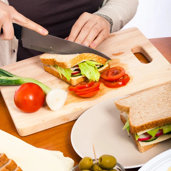 stock image Halving homemade healthy vegetable sandwich