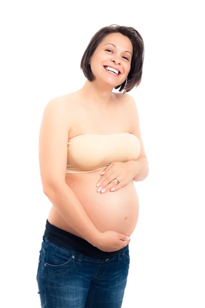 Zadowoleni, piękna kobieta w ciąży — Zdjęcie stockowe