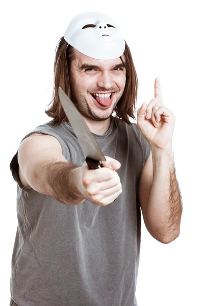Crazy scary man with knife — Stock Photo, Image