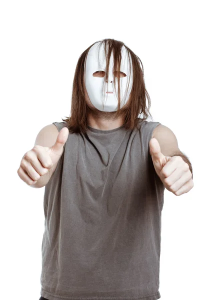 Orrore spaventoso uomo mascherato pollici in su — Foto Stock