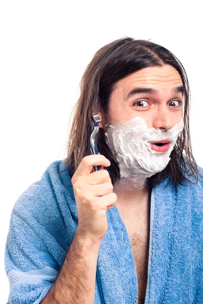 Legrační člověk holení — Stock fotografie
