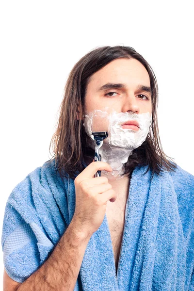 Homme rasage après le bain — Photo