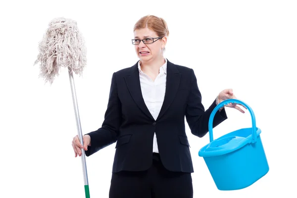 Desdichada mujer de negocios disgustada limpieza —  Fotos de Stock