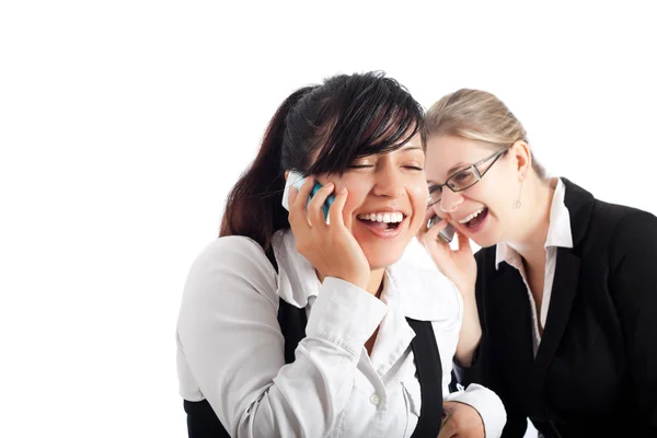 Glückliche Geschäftsfrauen am Telefon — Stockfoto
