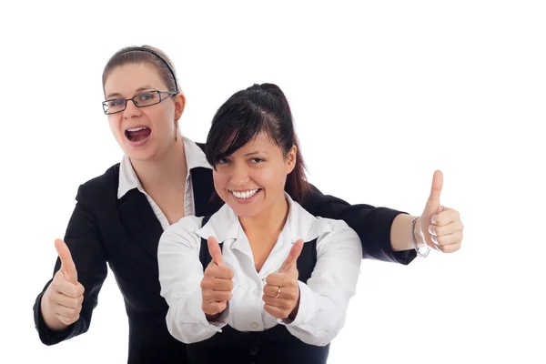 Two happy women thumbs up Stock Picture