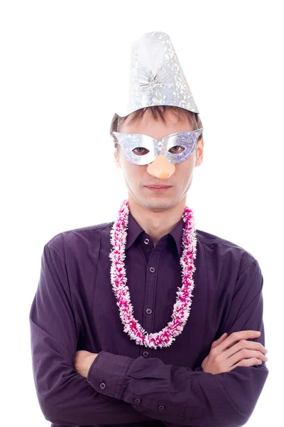 Serious man wearing party mask — Stock Photo, Image