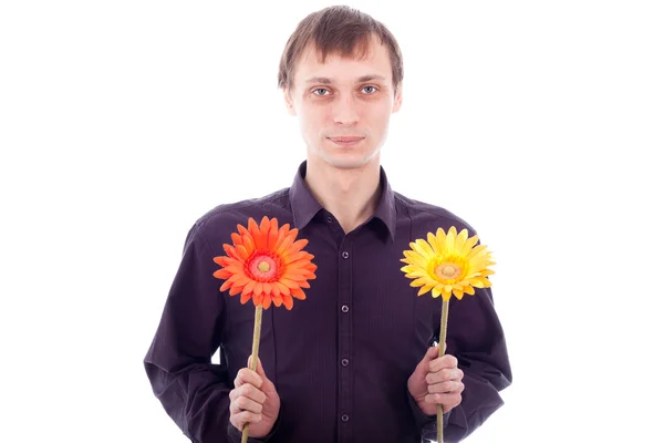Homem solteiro com flores — Fotografia de Stock