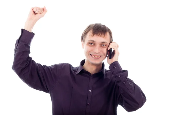 Šťastný blbeček muž na telefonu — Stock fotografie
