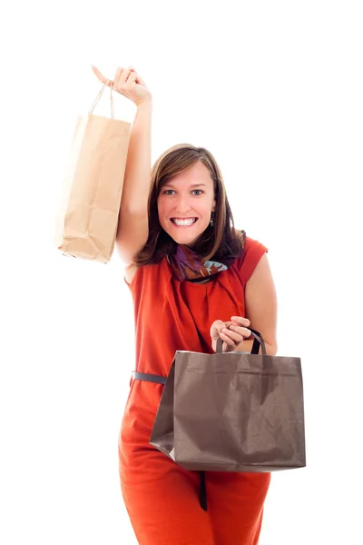 Podekscytowany, szczęśliwą kobietą, zakupy — Zdjęcie stockowe