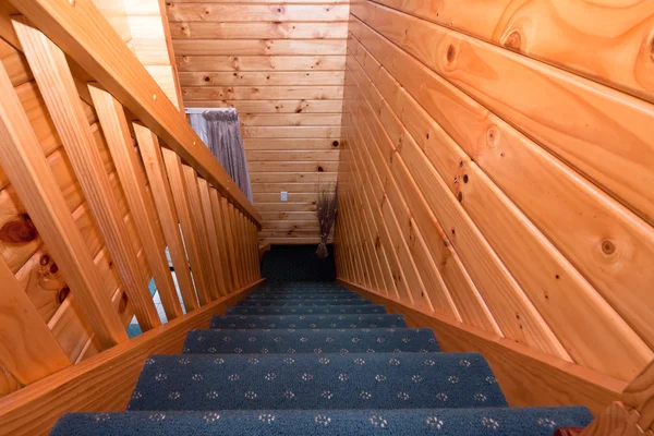 Detail of staircase in wooden lodge apartment — Stock Photo, Image