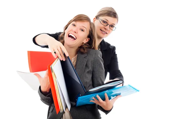 Glad upptagen företag kvinnor team — Stockfoto