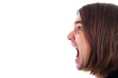 Profile of angry man face shouting clipart