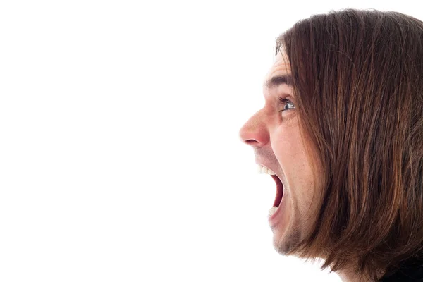 Profil zły człowiek twarz krzycząc — Zdjęcie stockowe