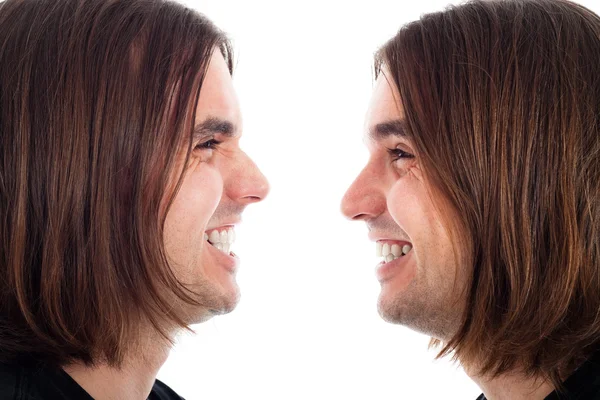 Profil för lycklig man ansiktet skrattar — Stockfoto