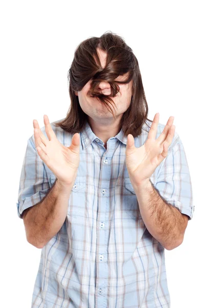 Homem engraçado com cabelo comprido — Fotografia de Stock