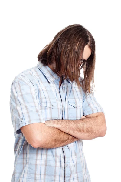 Młody człowiek długie włosy moda piękny portret — Zdjęcie stockowe