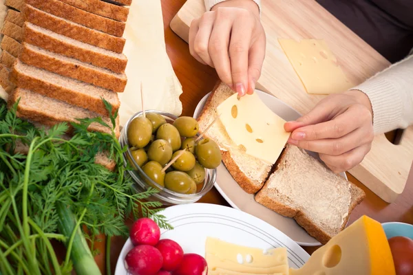Cheese sandwiches preparation — Stock Photo, Image