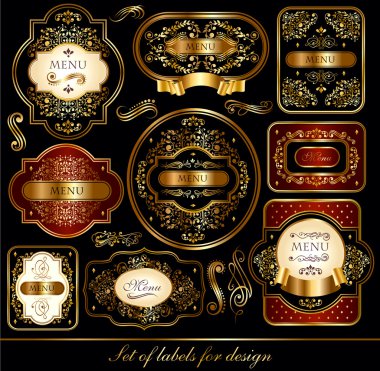 Vector set of black-golden labels with ornaments clipart