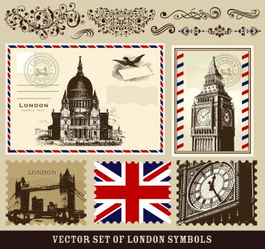 Vector set of London symbols and decorative elements clipart