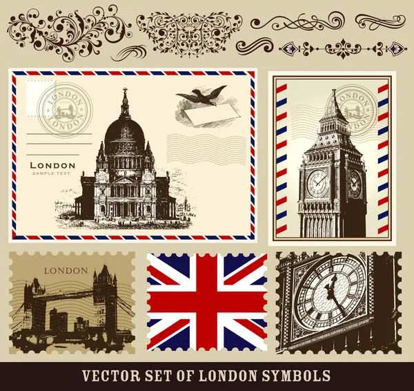 Vektor Set aus londoner Symbolen und dekorativen Elementen lizenzfreie Stockvektoren