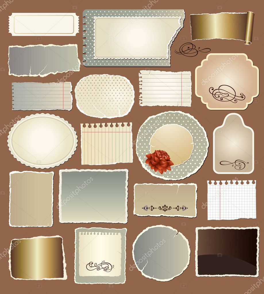Vector set of various vintage papers