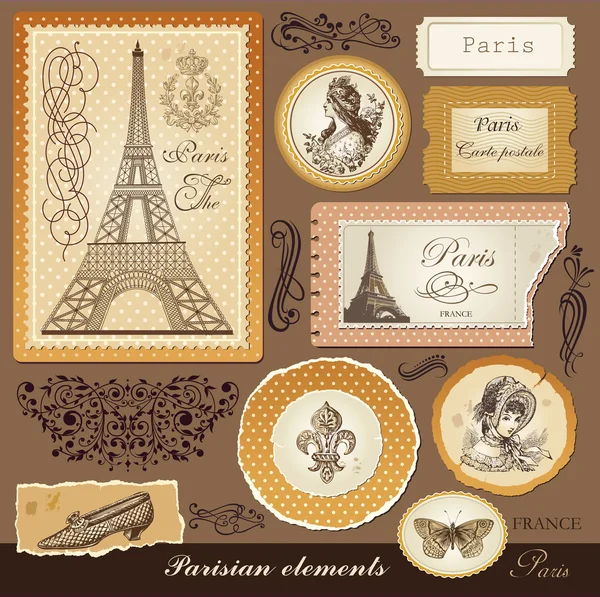 Vector set: symbols of Paris and calligraphic design elements — Stock Vector