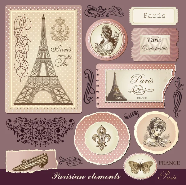 Set vettoriale: simboli di Parigi ed elementi di design calligrafico Vettoriale Stock