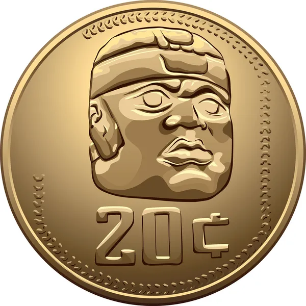Vektorové mexické peníze zlatá mince s obrazem Indián — Stockový vektor