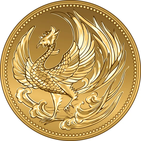 Moneta d'oro giapponese vettoriale con fenice — Vettoriale Stock