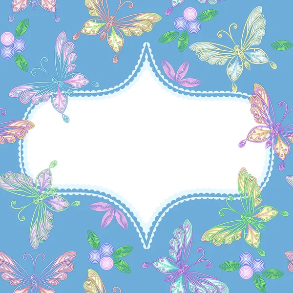 Marco de encaje floral vectorial con mariposas — Archivo Imágenes Vectoriales