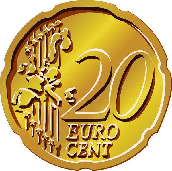 Vektor Uang eurocent koin emas dua puluh - Stok Vektor
