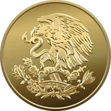 Vector Mexican money gold coin with the image of the heraldic ea clipart