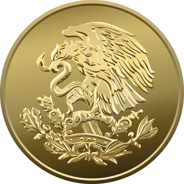 Moneta d'oro messicana vettoriale con l'immagine della ea araldica — Vettoriale Stock