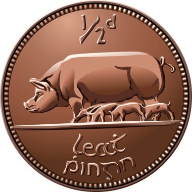 Vector Irish halfpenny coin money with pigs clipart